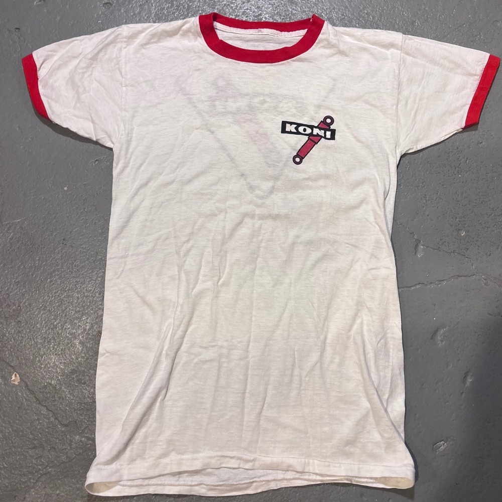 Vintage 80s KONI Shocks Ringer T Shirt Single Stitch Racing Motorsports SM - Picture 2 of 8